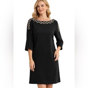 Pattullo Jo Copeland Black Embellished Shift Dress Beaded Neckline